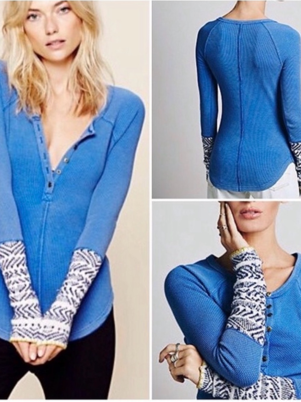 Free People Alpine Cuff distressed hygee Henley size L